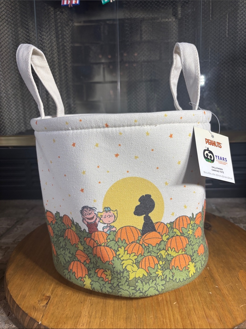 Peanuts Snoopy Halloween Pumpkin Patch Canvas Storage Bin Red Baron Fall NEW